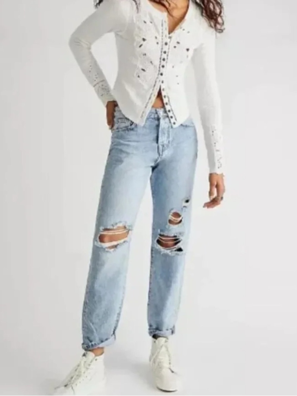 NWT Free People Bren Boyfriend Distressed Jeans